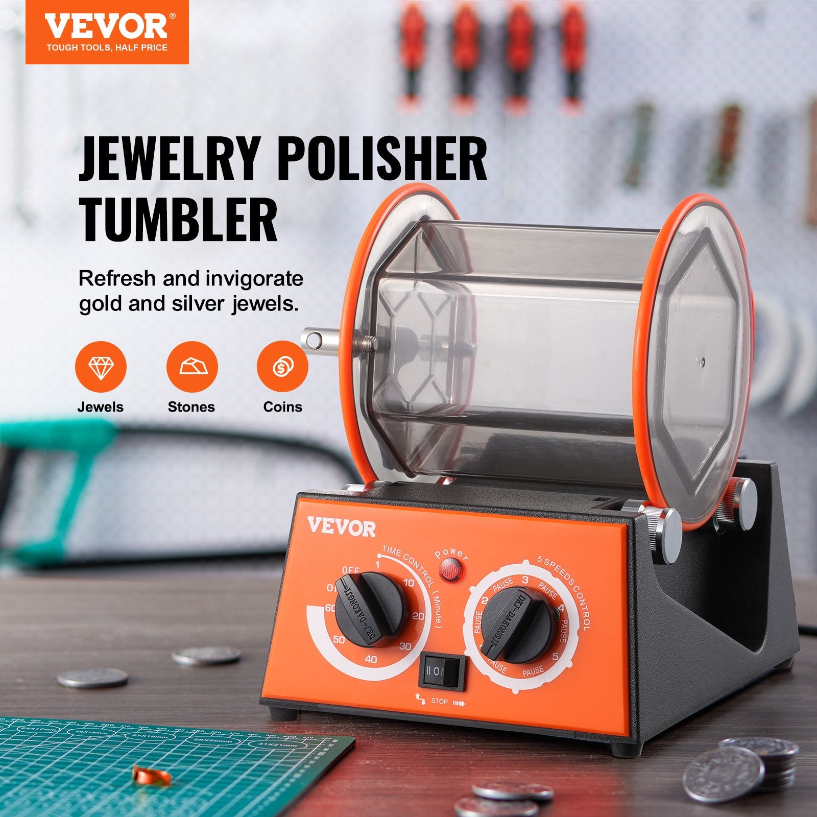 3kg Rotary Tumbler Surface Polisher Jewelry Polish Finish Machine Gem DIY V952-WSPGJCSSDK3KGRAXPV3