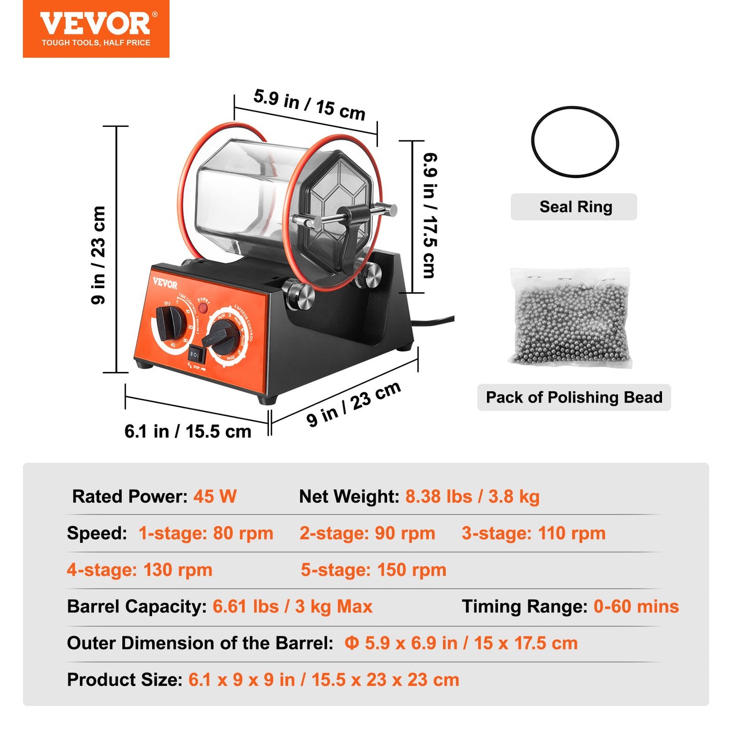 3kg Rotary Tumbler Surface Polisher Jewelry Polish Finish Machine Gem DIY V952-WSPGJCSSDK3KGRAXPV3