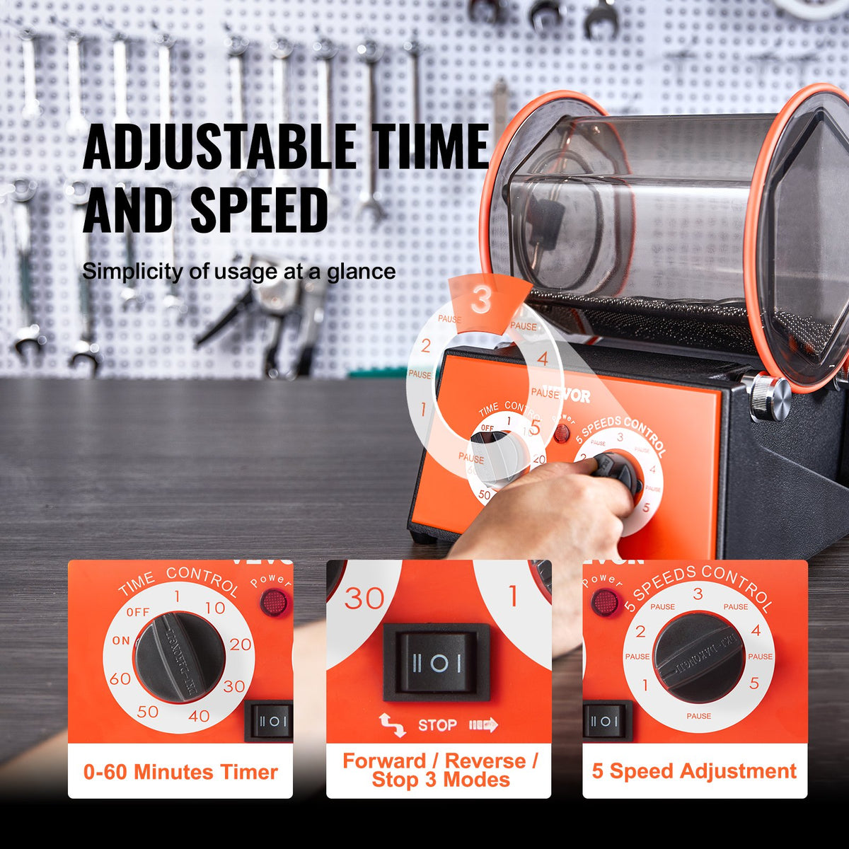 Jewelry Polisher Tumbler, 11lbs/5kg Capacity Mini Rotary Tumbler Machine with 0-60 Minutes Timer, 5 Speeds V952-WSPGJCSSDK5KG4QEZV3