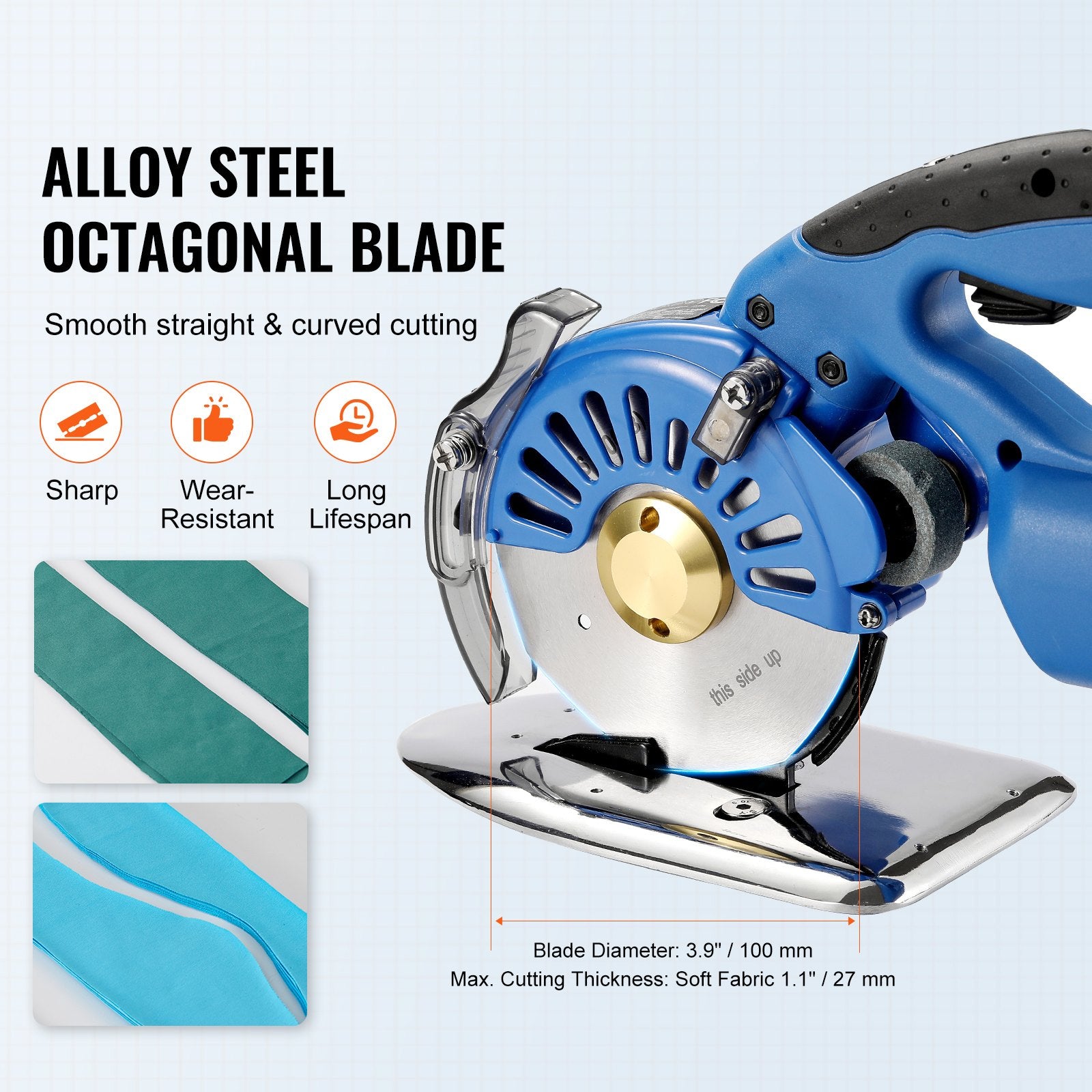 Fabric Cutter, 5-Speed Cordless Electric Rotary Fabric Cutting Machine, 1.1" Cutting Thickness, Octagonal V952-WSQBJWS100MM2RAD1V3