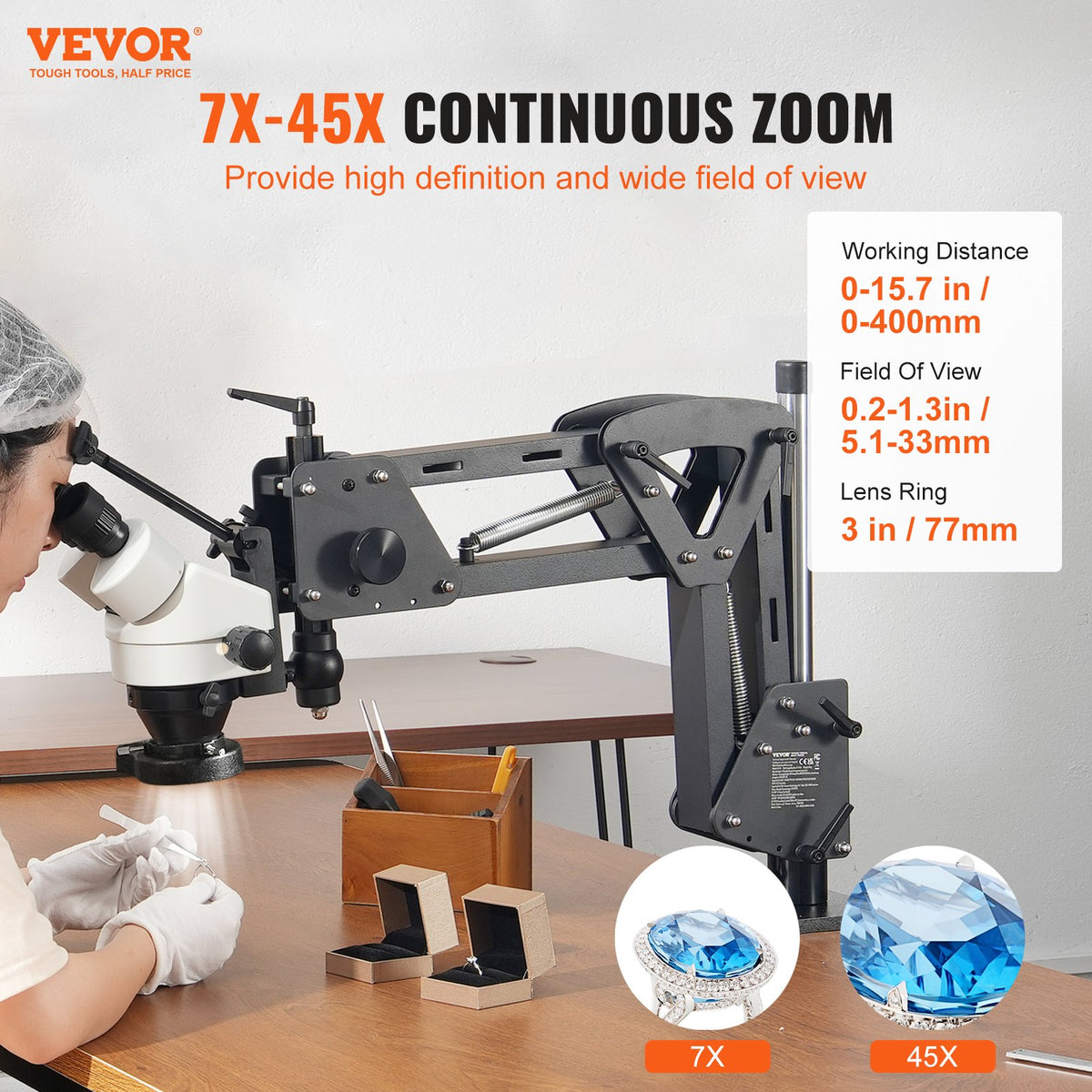 Multi-Directional Microscope with Spring Bracket, 7X-45X Magnification Jewelry Microscope, Micro Jewelry V952-WXQJTZHXD000Y8NAOV9