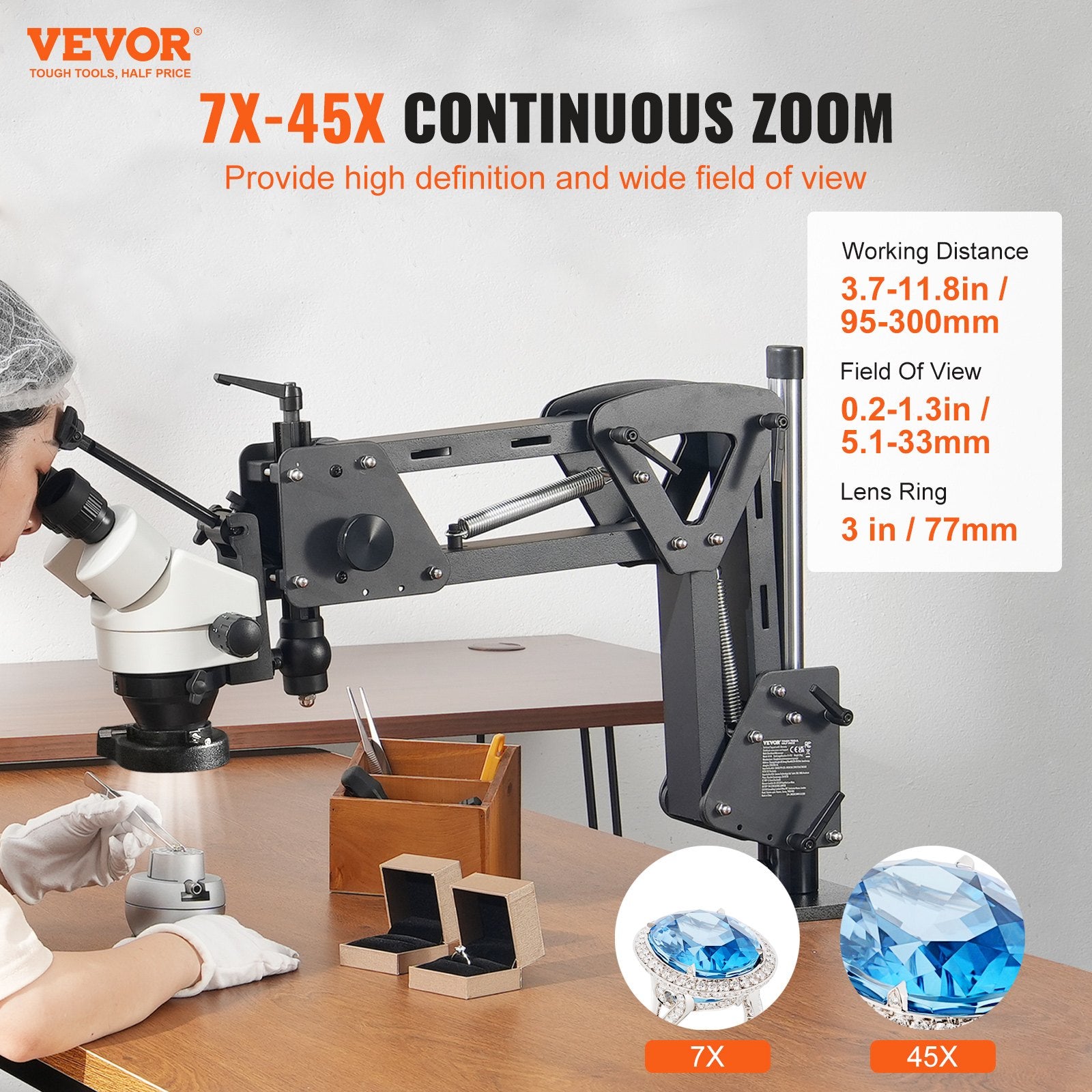 Multi-Directional Microscope with Spring Bracket, 7X-45X Magnification Jewelry Microscope, Micro Jewelry V952-WXQJTZHXDWNX0FPKWV9