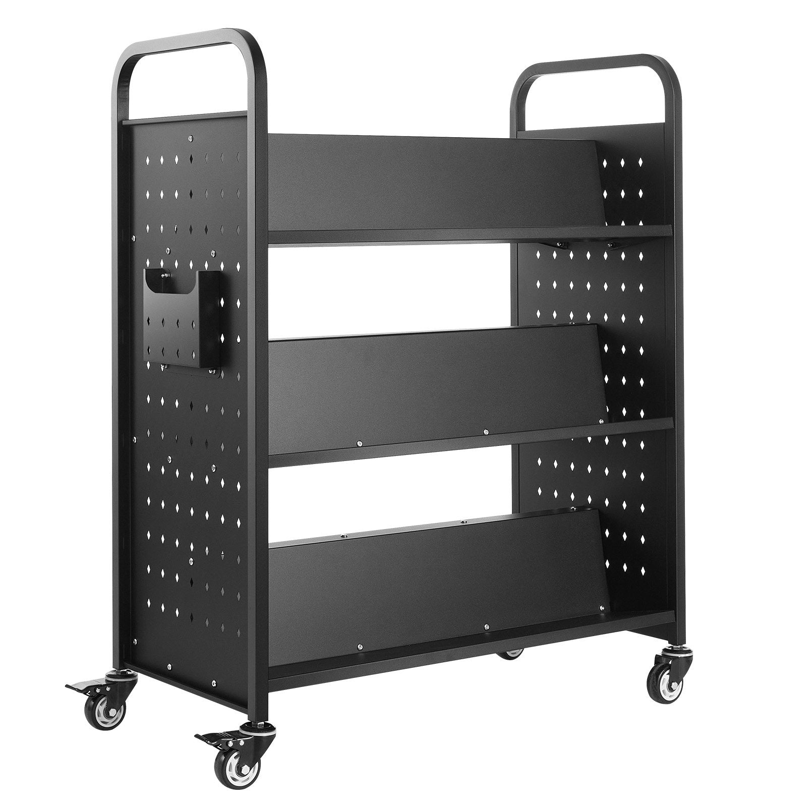 Rolling Library Book Cart, 150 kg Capacity, 97 x 51.5 x 122.5 cm Library Cart, Double Sided W-Shaped Shelves V952-WXTSGTCH330LMU071001V0