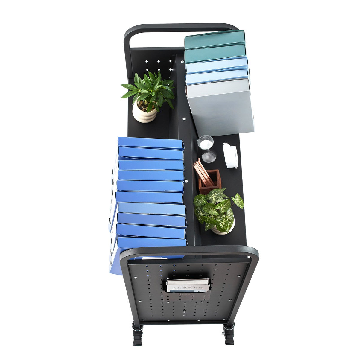 Rolling Library Book Cart, 150 kg Capacity, 97 x 51.5 x 122.5 cm Library Cart, Double Sided W-Shaped Shelves V952-WXTSGTCH330LMU071001V0