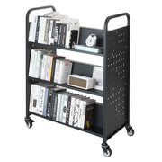 Rolling Library Book Cart, 150 kg Capacity, 97 x 51.5 x 122.5 cm Library Cart, Double Sided W-Shaped Shelves V952-WXTSGTCH330LMU071001V0