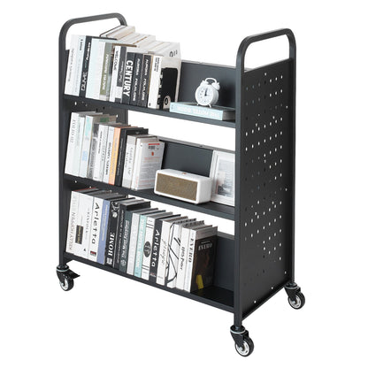 Rolling Library Book Cart, 150 kg Capacity, 97 x 51.5 x 122.5 cm Library Cart, Double Sided W-Shaped Shelves V952-WXTSGTCH330LMU071001V0