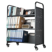 Rolling Library Book Cart, 150 kg Capacity, 97 x 51.5 x 122.5 cm Library Cart, Double Sided W-Shaped Shelves V952-WXTSGTCH330LMU071001V0