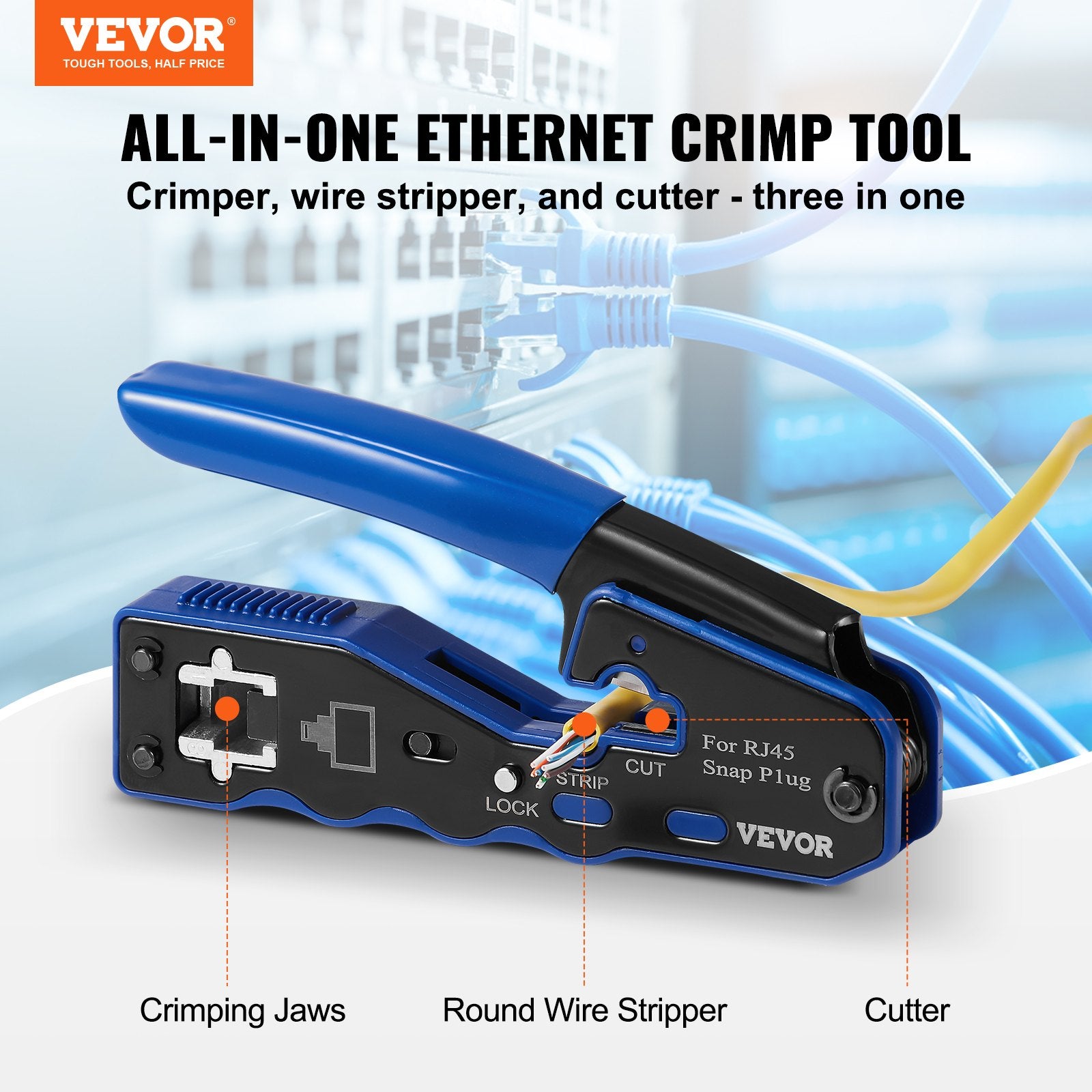 RJ45 Crimp Tool Kit, Cat5e/Cat6/Cat6a Ethernet Crimper Crimp Pliers for 8-Pin Modular Plugs with 20pcs V952-WXYJQWLSJDZ28GPF7V0