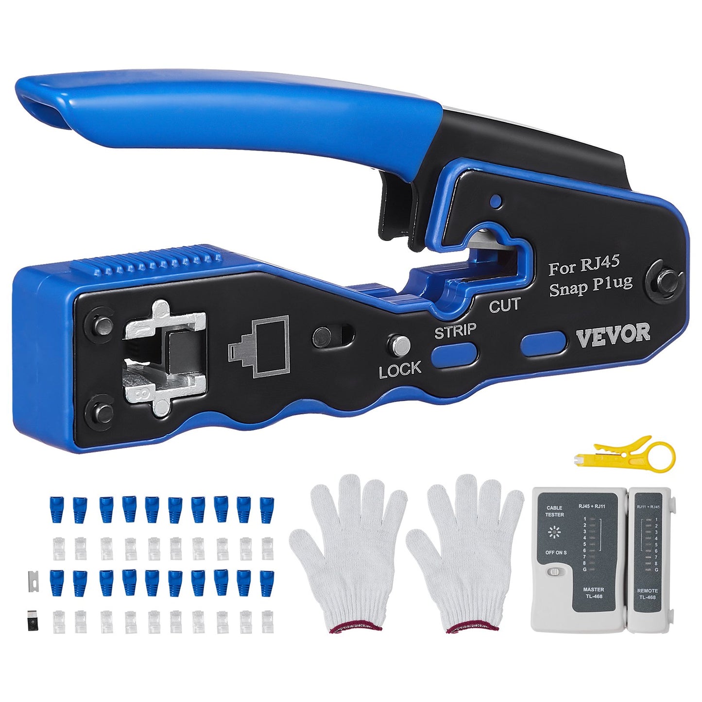 RJ45 Crimp Tool Kit, Cat5e/Cat6/Cat6a Ethernet Crimper Crimp Pliers for 8-Pin Modular Plugs with 20pcs V952-WXYJQWLSJDZ28GPF7V0