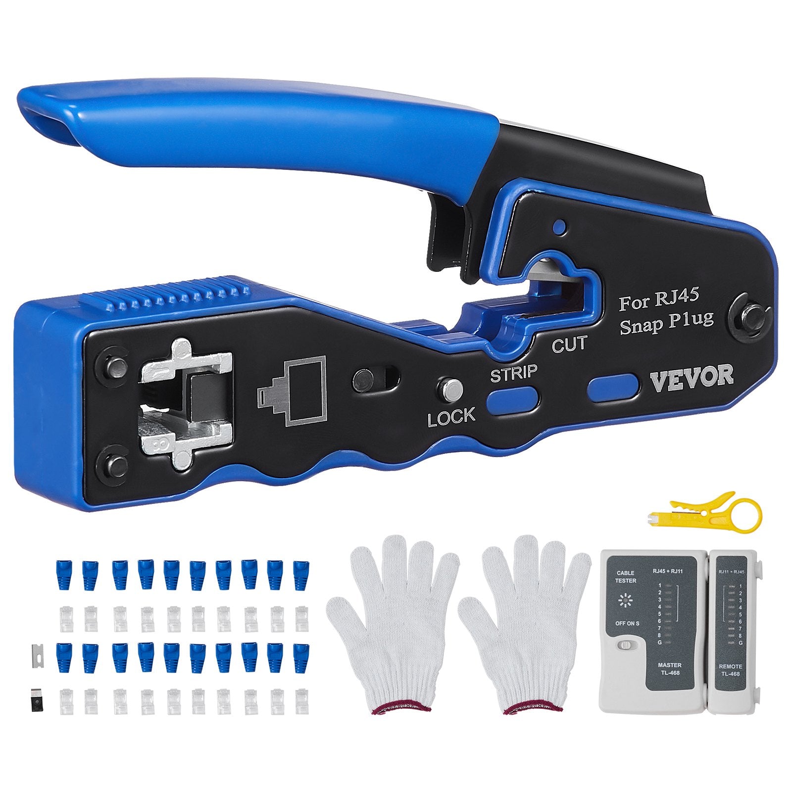 RJ45 Crimp Tool Kit, Cat5e/Cat6/Cat6a Ethernet Crimper Crimp Pliers for 8-Pin Modular Plugs with 20pcs V952-WXYJQWLSJDZ28GPF7V0