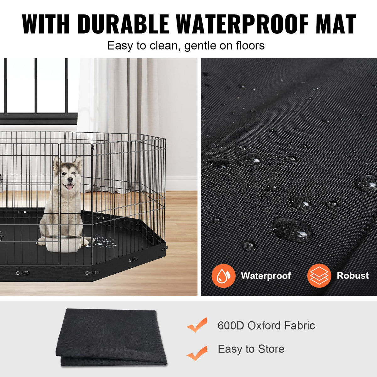 Dog Playpen, 8 Panels Foldable Metal Dog Exercise Pen with Bottom Pad, 24" H Pet Fence Puppy Crate Kennel V952-WXZZYDCWWLHS25D60V0