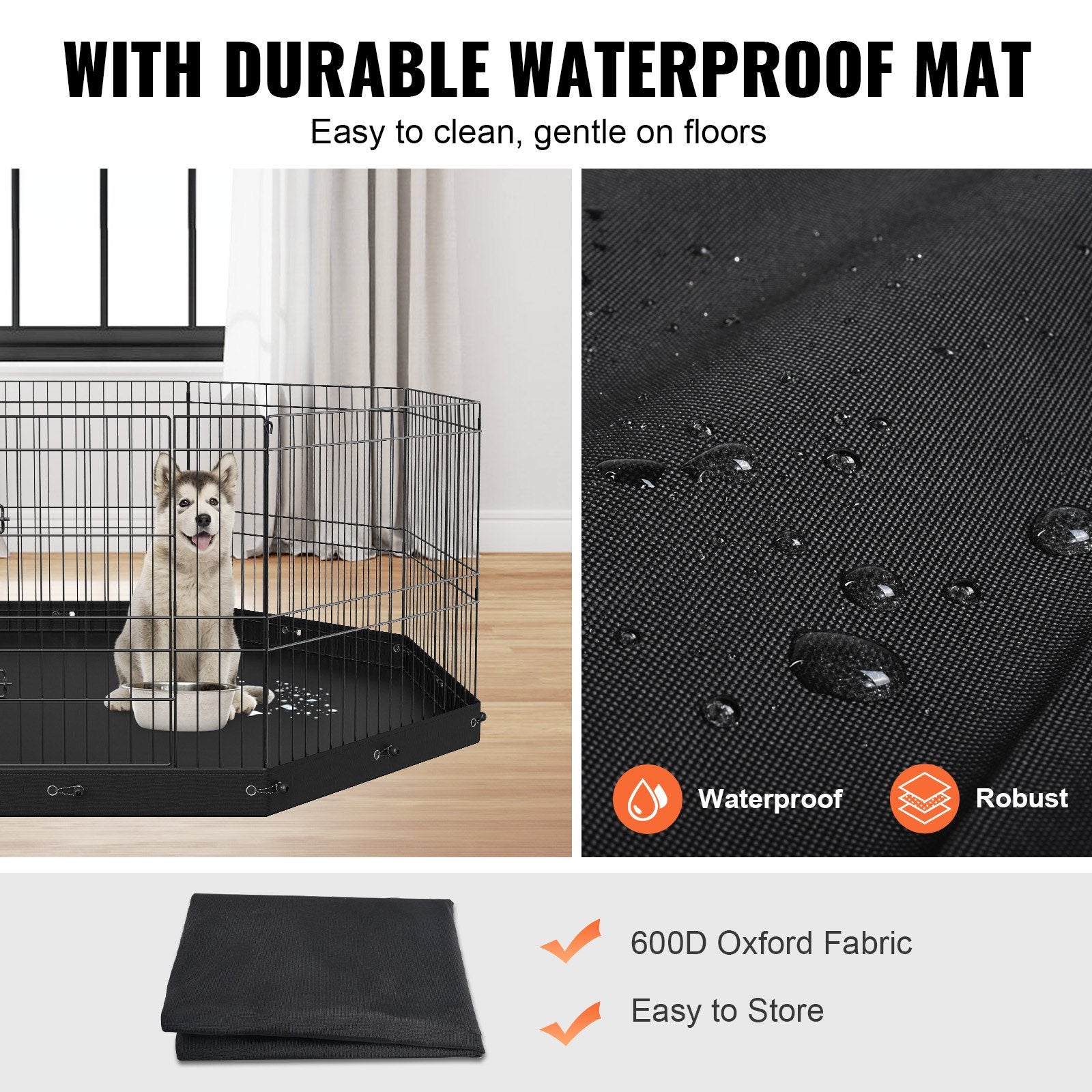 Dog Playpen, 8 Panels Foldable Metal Dog Exercise Pen with Bottom Pad, 24" H Pet Fence Puppy Crate Kennel V952-WXZZYDCWWLHS25D60V0