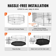 Dog Playpen, 8 Panels Foldable Metal Dog Exercise Pen with Bottom Pad, 24" H Pet Fence Puppy Crate Kennel V952-WXZZYDCWWLHS25D60V0