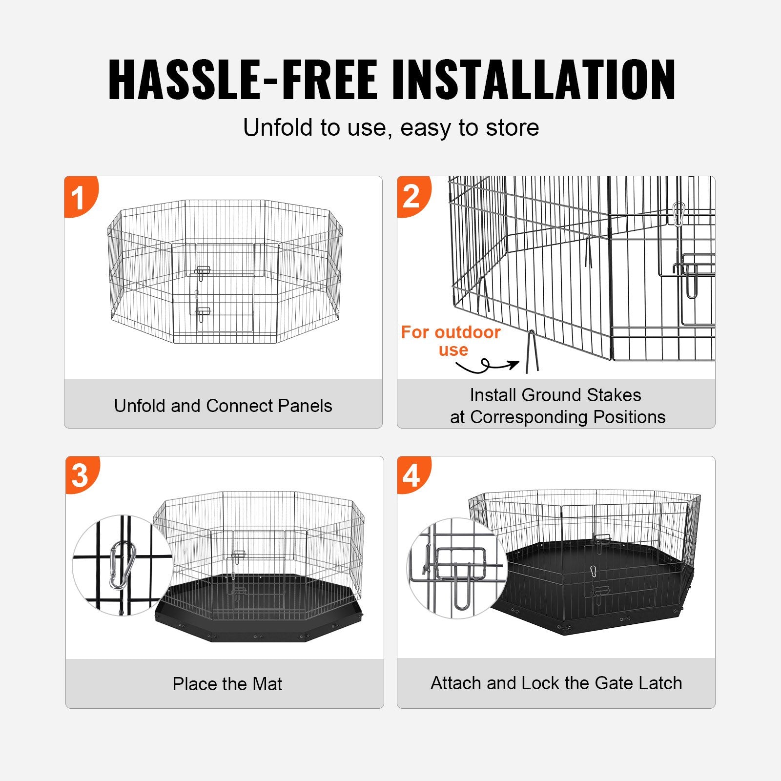 Dog Playpen, 8 Panels Foldable Metal Dog Exercise Pen with Bottom Pad, 24" H Pet Fence Puppy Crate Kennel V952-WXZZYDCWWLHS25D60V0