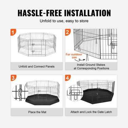 Dog Playpen, 8 Panels Foldable Metal Dog Exercise Pen with Bottom Pad, 24" H Pet Fence Puppy Crate Kennel V952-WXZZYDCWWLHS25D60V0