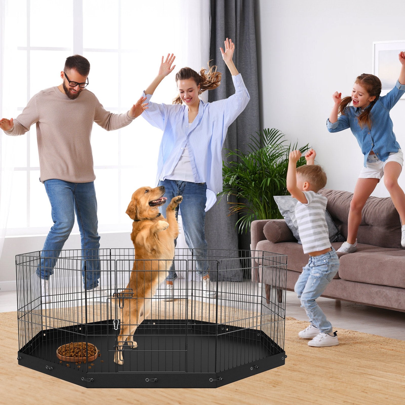Dog Playpen, 8 Panels Foldable Metal Dog Exercise Pen with Bottom Pad, 24" H Pet Fence Puppy Crate Kennel V952-WXZZYDCWWLHS25D60V0