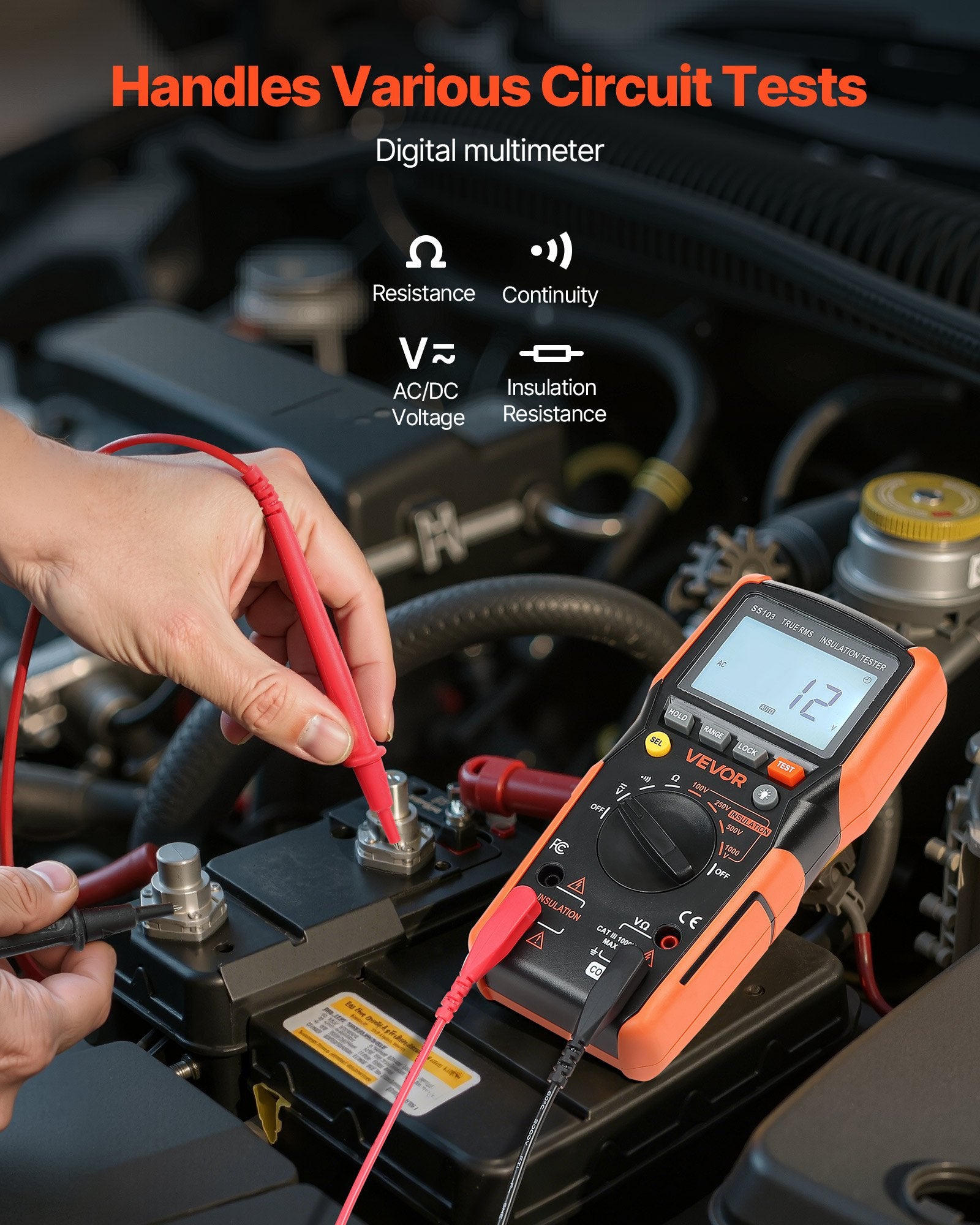 Digital Multimeter, 4000-Count TRMS Voltmeter Ohmmeter, 1000V AC/DC Voltage Tester with Switchable V952-WYB1000VACDCN4LJC001V9