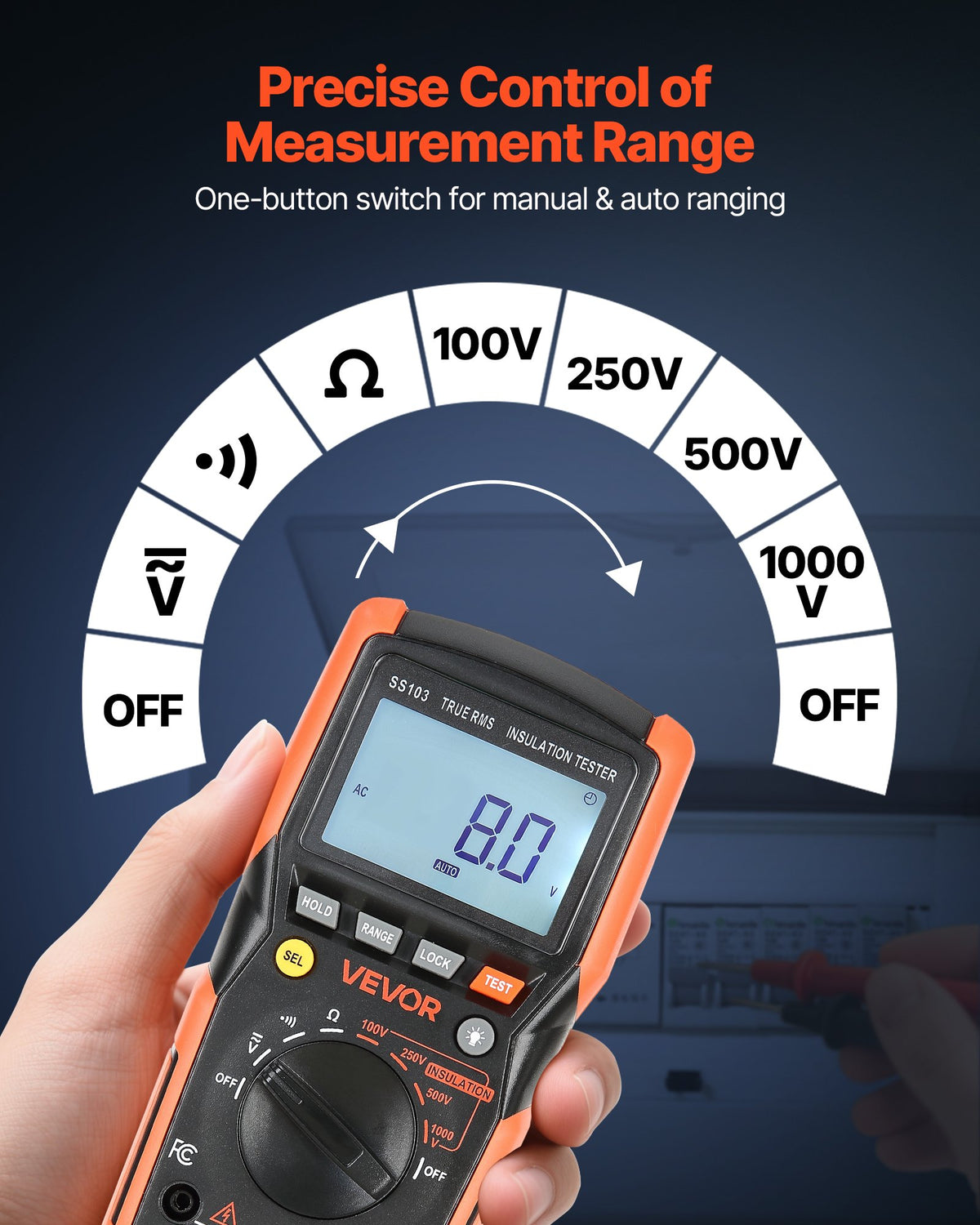 Digital Multimeter, 4000-Count TRMS Voltmeter Ohmmeter, 1000V AC/DC Voltage Tester with Switchable V952-WYB1000VACDCN4LJC001V9