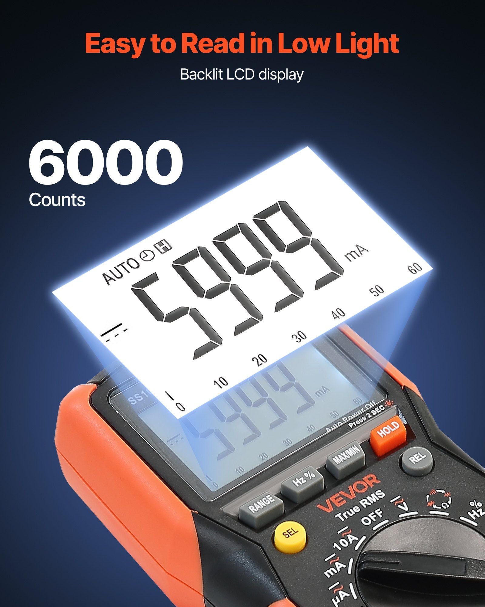 Digital Multimeter, 6000-Count TRMS DC/AC Voltmeter Current Tester, Auto-Ranging Multimeter for Current V952-WYB1000VACDCRIU9H001V9