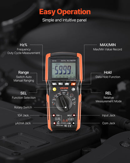 Digital Multimeter, 6000-Count TRMS DC/AC Voltmeter Current Tester, Auto-Ranging Multimeter for Current V952-WYB1000VACDCRIU9H001V9