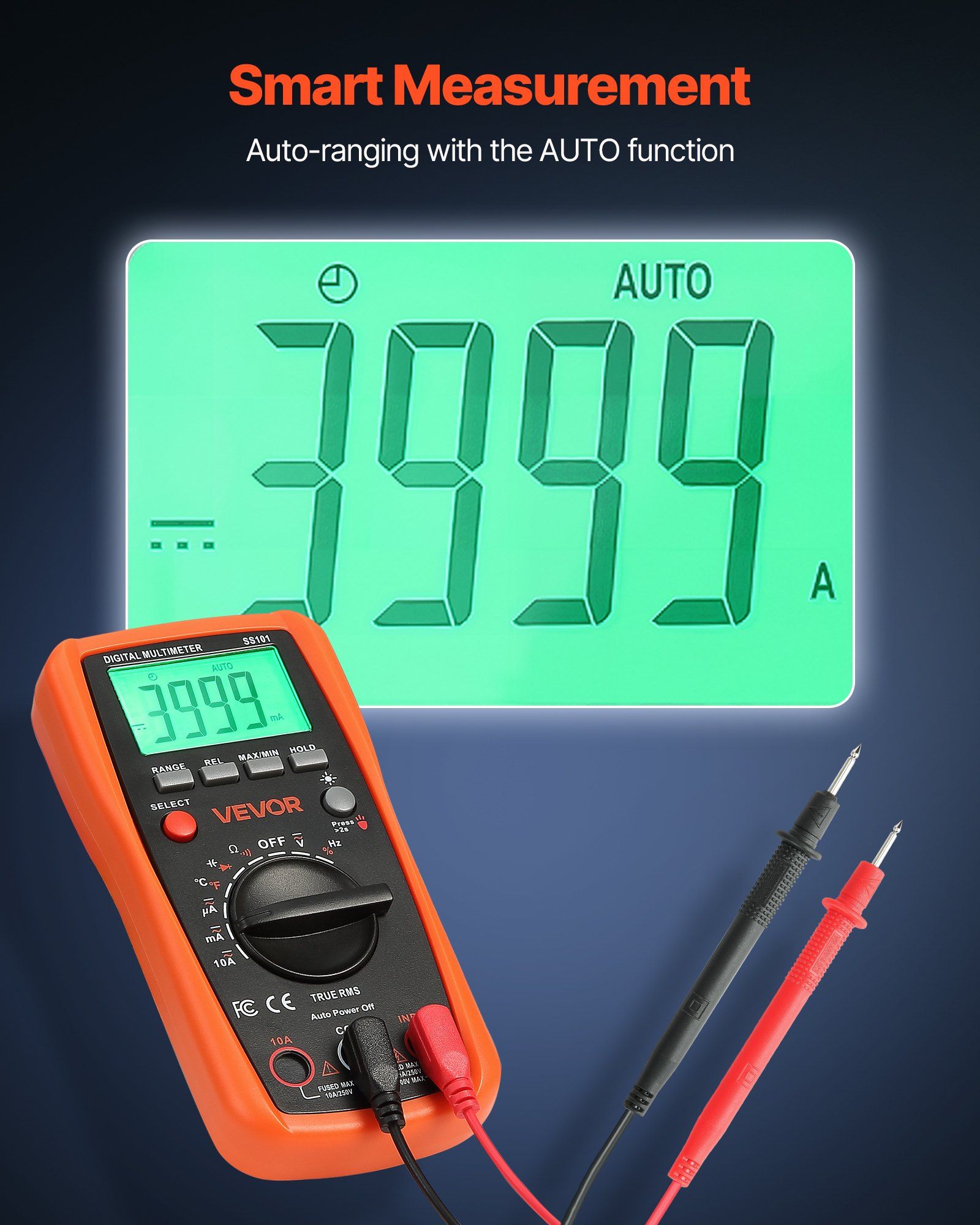 Digital Multimeter, 4000-Count TRMS DC/AC Voltmeter Current Tester, Auto-Ranging Multimeter for Current V952-WYB600VACDC1Y6XE0001V9