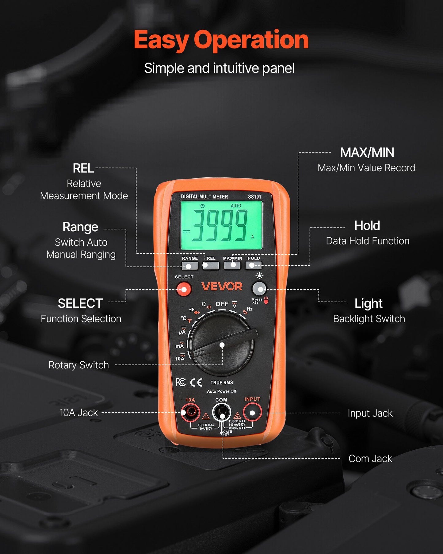 Digital Multimeter, 4000-Count TRMS DC/AC Voltmeter Current Tester, Auto-Ranging Multimeter for Current V952-WYB600VACDC1Y6XE0001V9