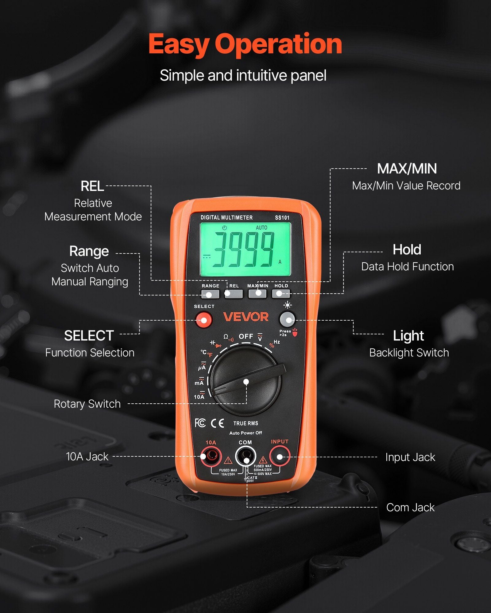 Digital Multimeter, 4000-Count TRMS DC/AC Voltmeter Current Tester, Auto-Ranging Multimeter for Current V952-WYB600VACDC1Y6XE0001V9