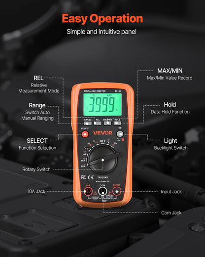 Digital Multimeter, 4000-Count TRMS DC/AC Voltmeter Current Tester, Auto-Ranging Multimeter for Current V952-WYB600VACDC1Y6XE0001V9
