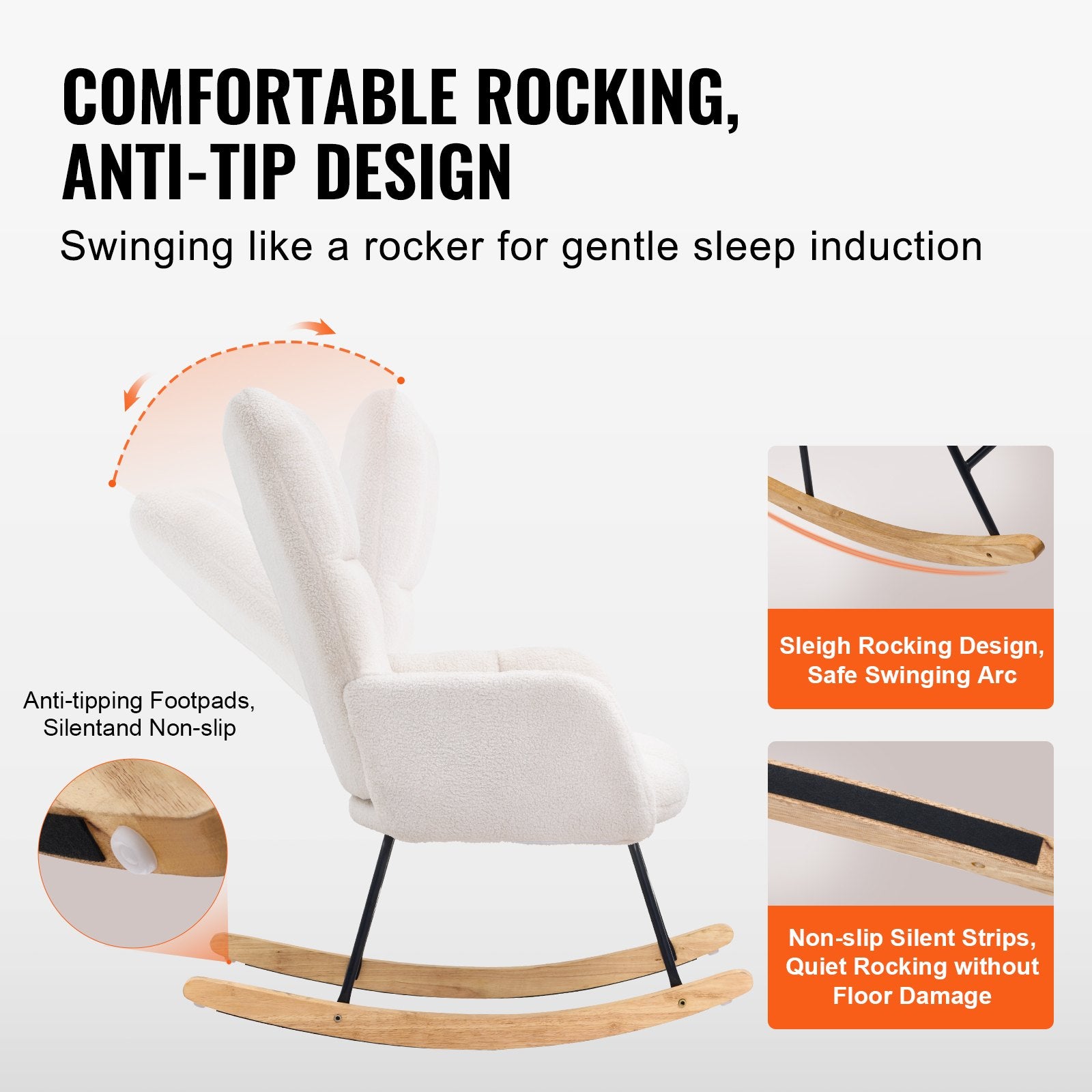 Nursery Rocking Chair, 250 lbs Weight Capacity Teddy Fabric Upholstered Glider Rocker Chair with Soft Seat V952-WYBBYKDYWQYWEQNVNV0