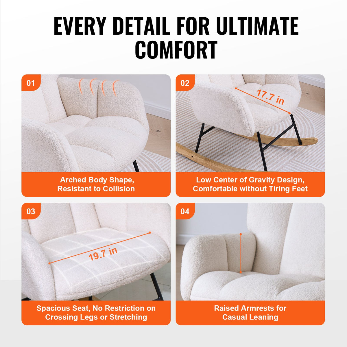 Nursery Rocking Chair, 250 lbs Weight Capacity Teddy Fabric Upholstered Glider Rocker Chair with Soft Seat V952-WYBBYKDYWQYWEQNVNV0