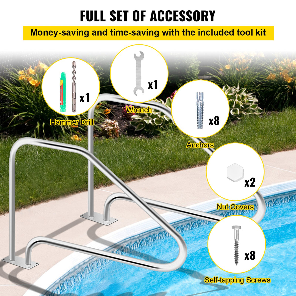 Swimming Pool Handrail Ladder Handrail Stainless Steel Rail w/ Base Plate V952-WYCYCBX449X344MSTV0