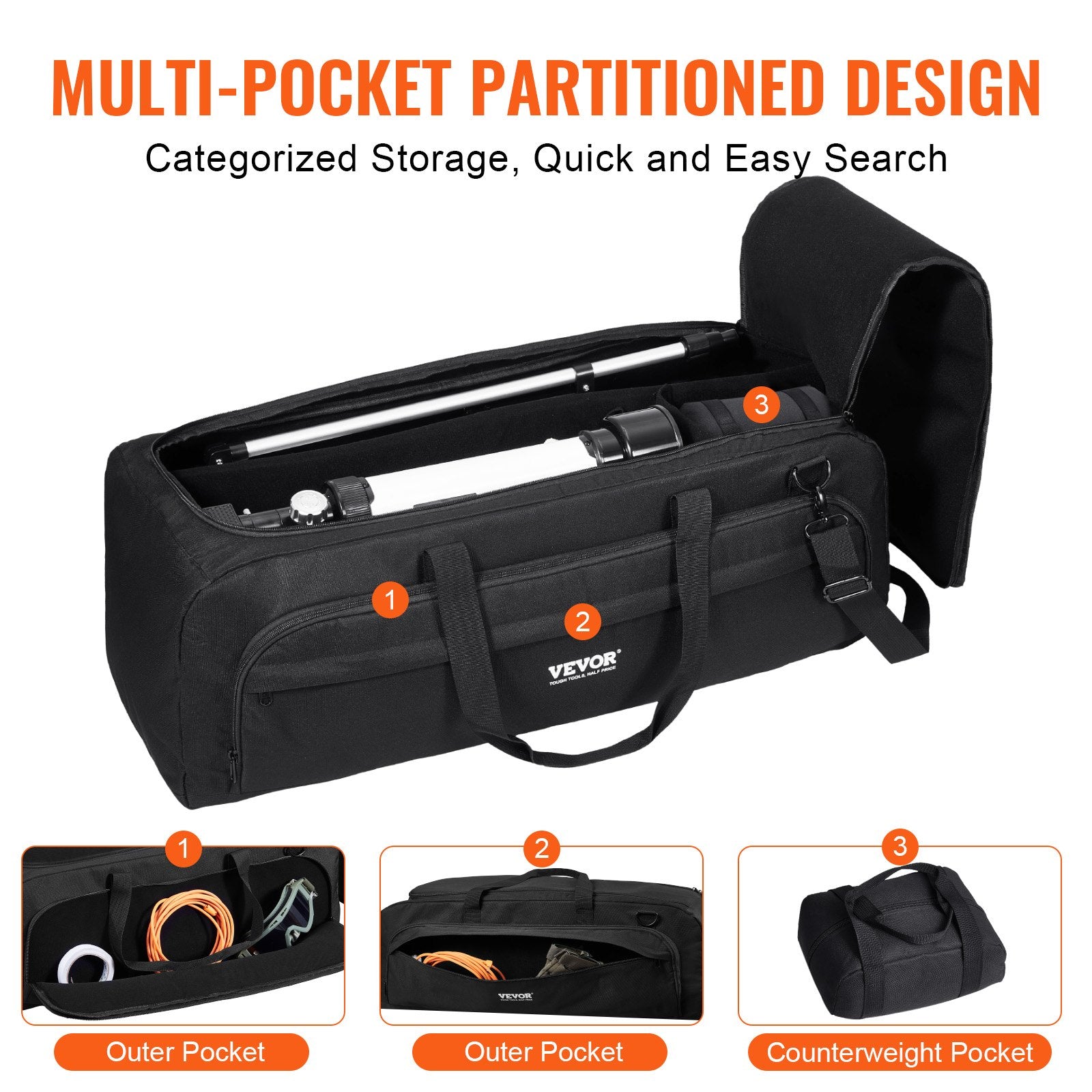 Telescope Case, 770 mm, Telescope Storage Bag with Fixed Buckles, Multi-Pocket and Detachable Divider, V952-WYJBZHMFGS00PBZUAV0