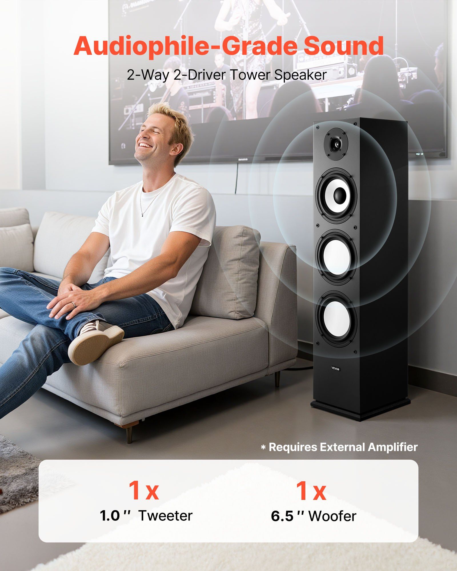 Floorstanding Speaker, 2-Way, Floor-Standing Tower Speaker with 25.4 mm Tweeter, 165.1 mm Woofer, 200W Peak V952-WYLDSYSQ1GZ6F86M3001V0