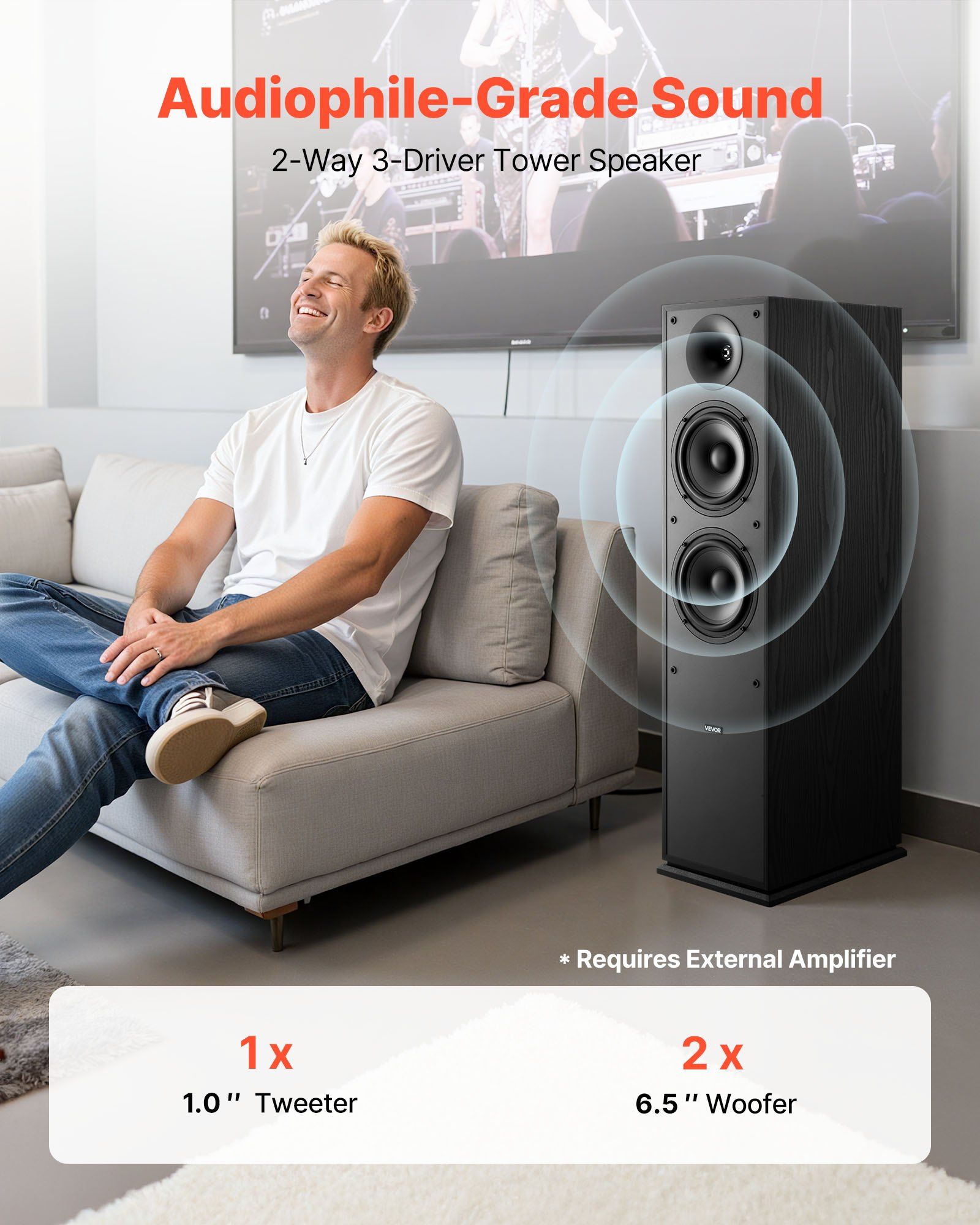 Floorstanding Speakers, 2-Way, Floor-Standing Tower Speakers with 25.4 mm Tweeter, Dual 165.1 mm Woofers, V952-WYLDSYSQ2GZ6KLL9J001V0