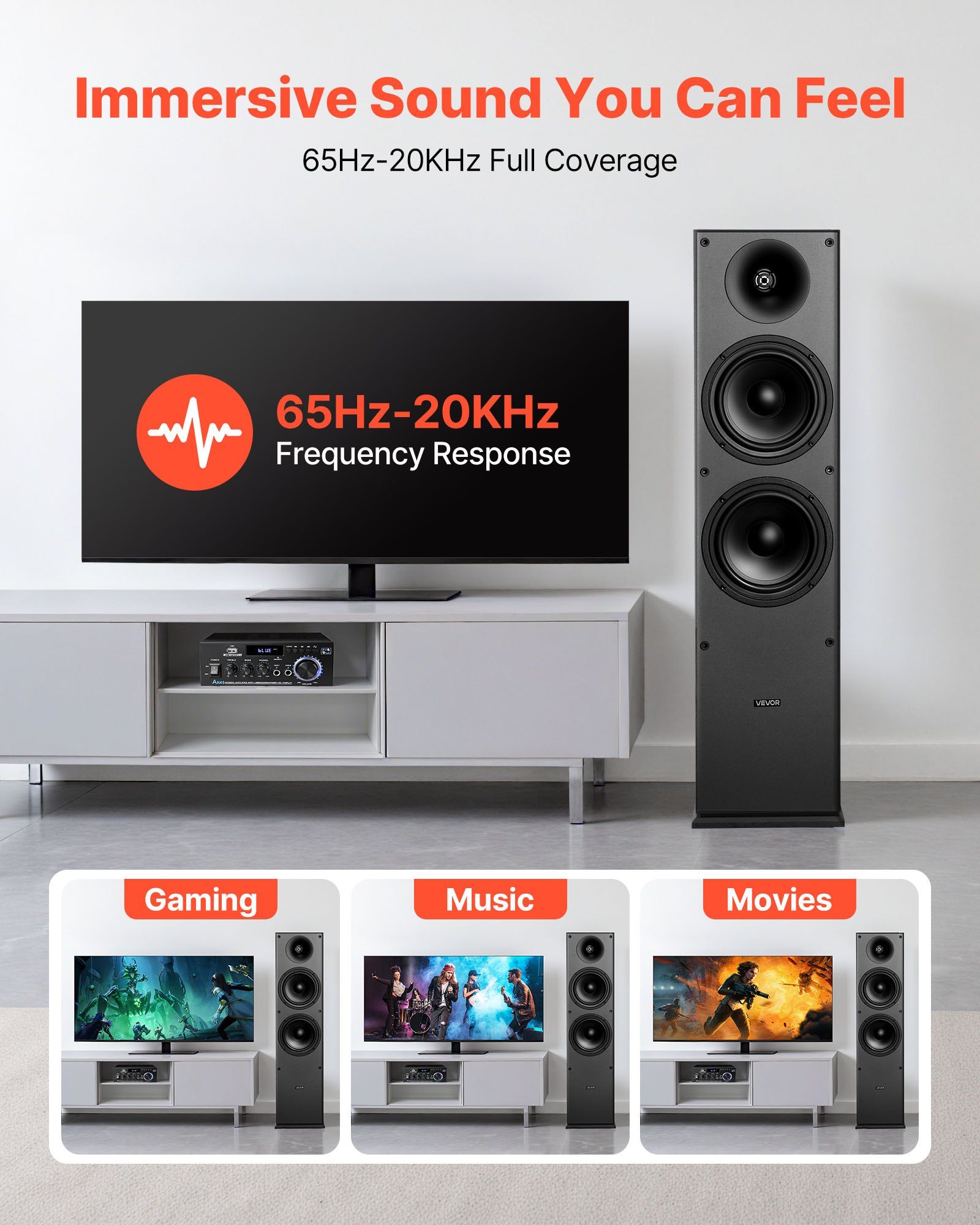 Floorstanding Speakers, 2-Way, Floor-Standing Tower Speakers with 25.4 mm Tweeter, Dual 165.1 mm Woofers, V952-WYLDSYSQ2GZ6KLL9J001V0