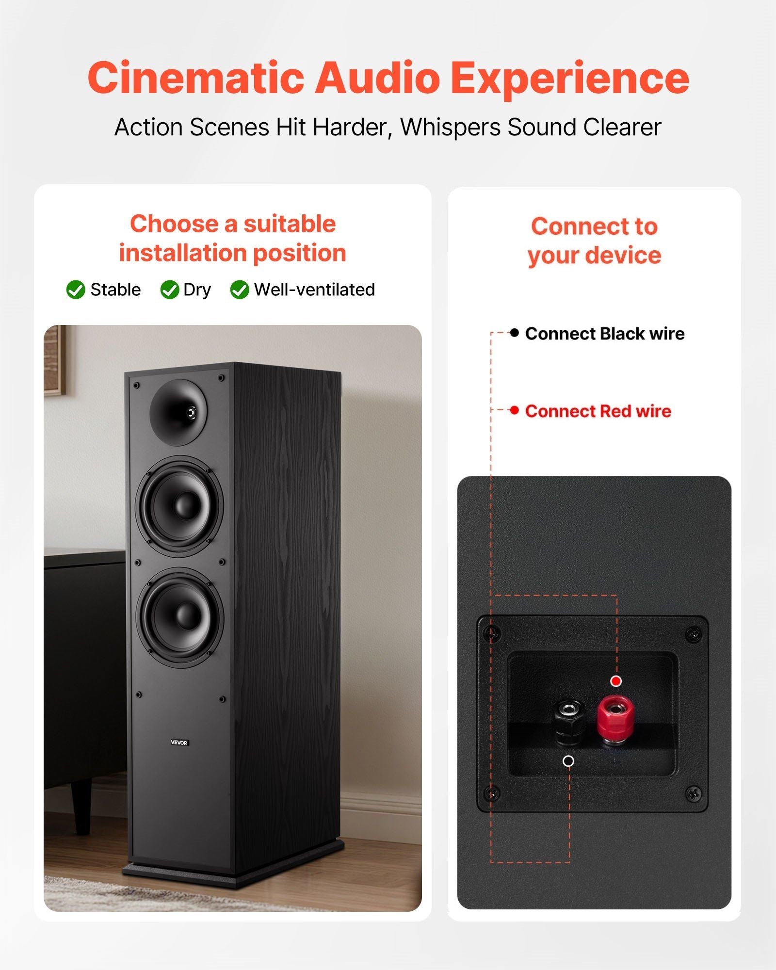 Floorstanding Speakers, 2-Way, Floor-Standing Tower Speakers with 25.4 mm Tweeter, Dual 165.1 mm Woofers, V952-WYLDSYSQ2GZ6KLL9J001V0