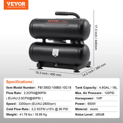 Air Compressor Compact Portable Oil Free Compressor 18L 90 PSI V952-WYWSKYJ18L75W70W9V3