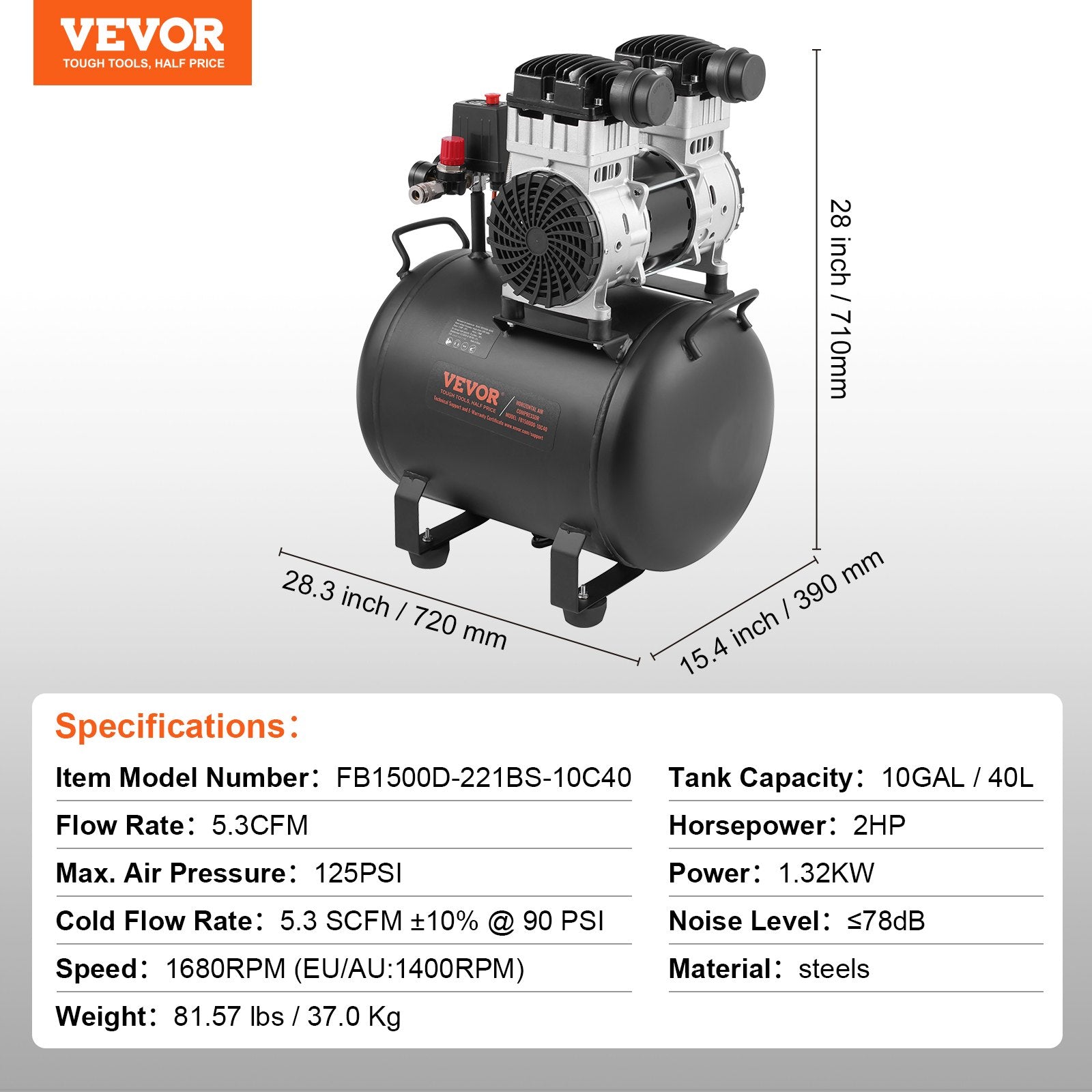 Air Compressor Compact Portable Oil Free Compressor 40L 90 PSI V952-WYWSKYJ40L14358ANV3