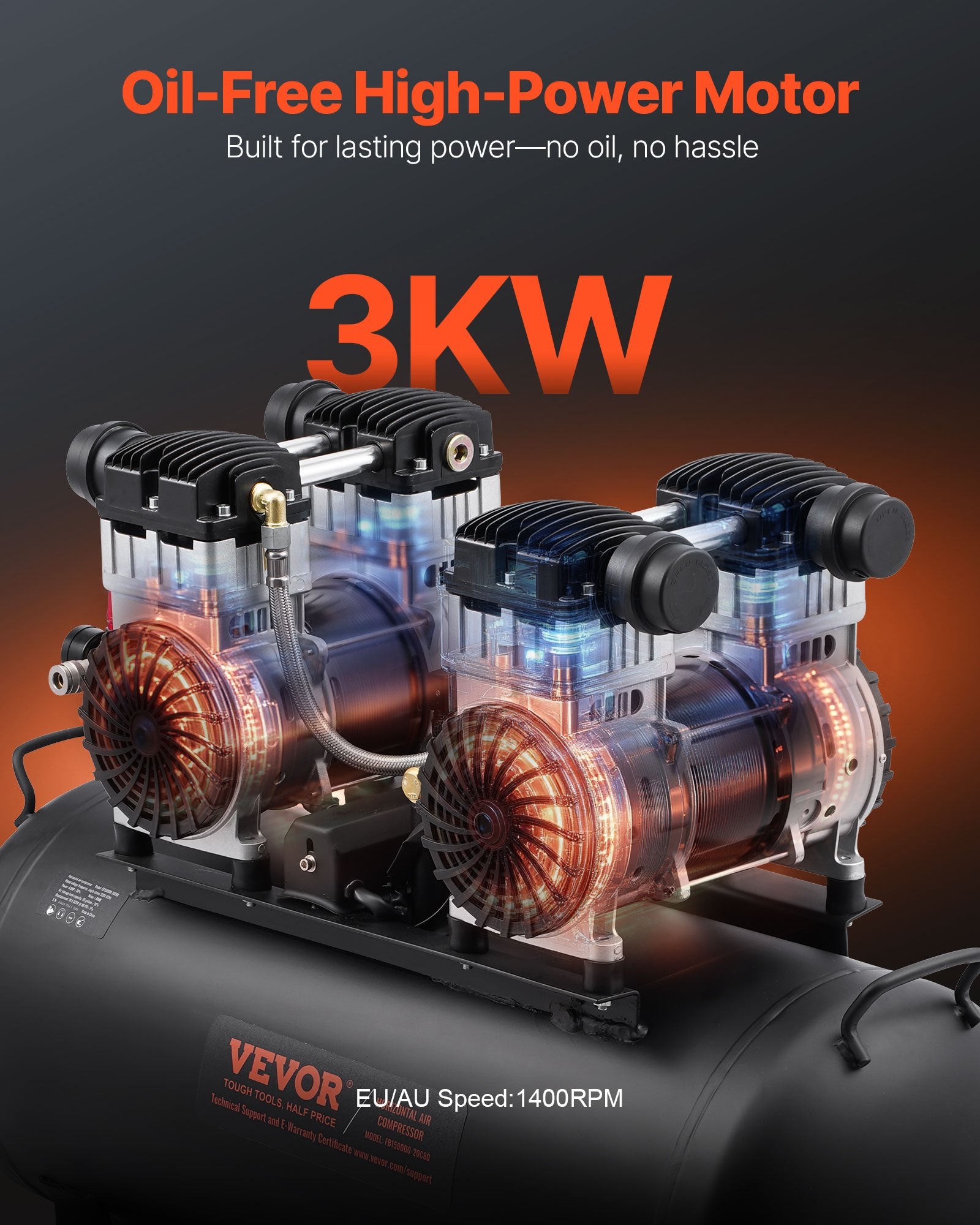 Air Compressor Compact Portable Oil Free Compressor 75L 90 PSI V952-WYWSKYJ75L30L2754V3