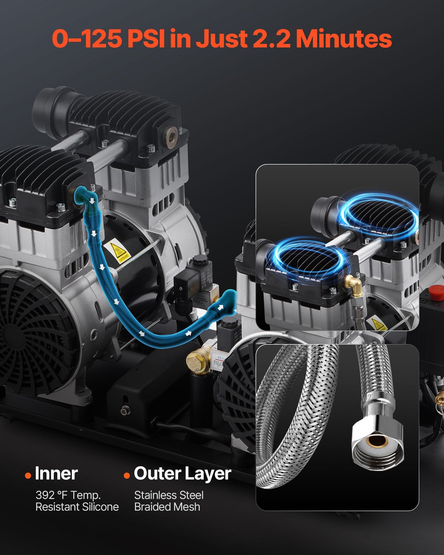 Air Compressor Compact Portable Oil Free Compressor 75L 90 PSI V952-WYWSKYJ75L30L2754V3