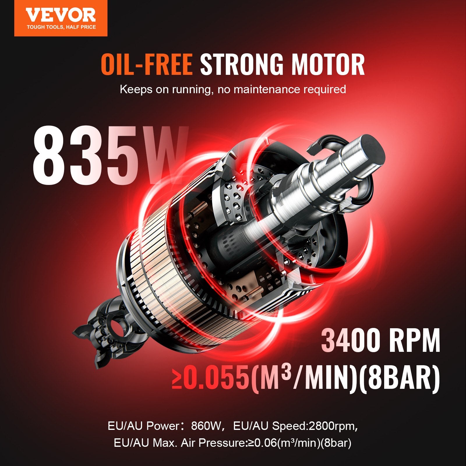 Air Compressor Compact Portable Oil Free Compressor 8L 8bar V952-WYWSKYJ8L750PU481V3