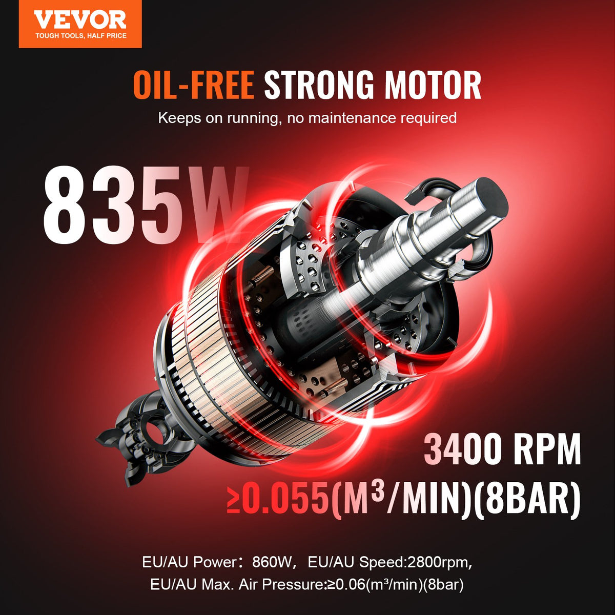 Air Compressor Compact Portable Oil Free Compressor 8L 8bar V952-WYWSKYJ8L750PU481V3