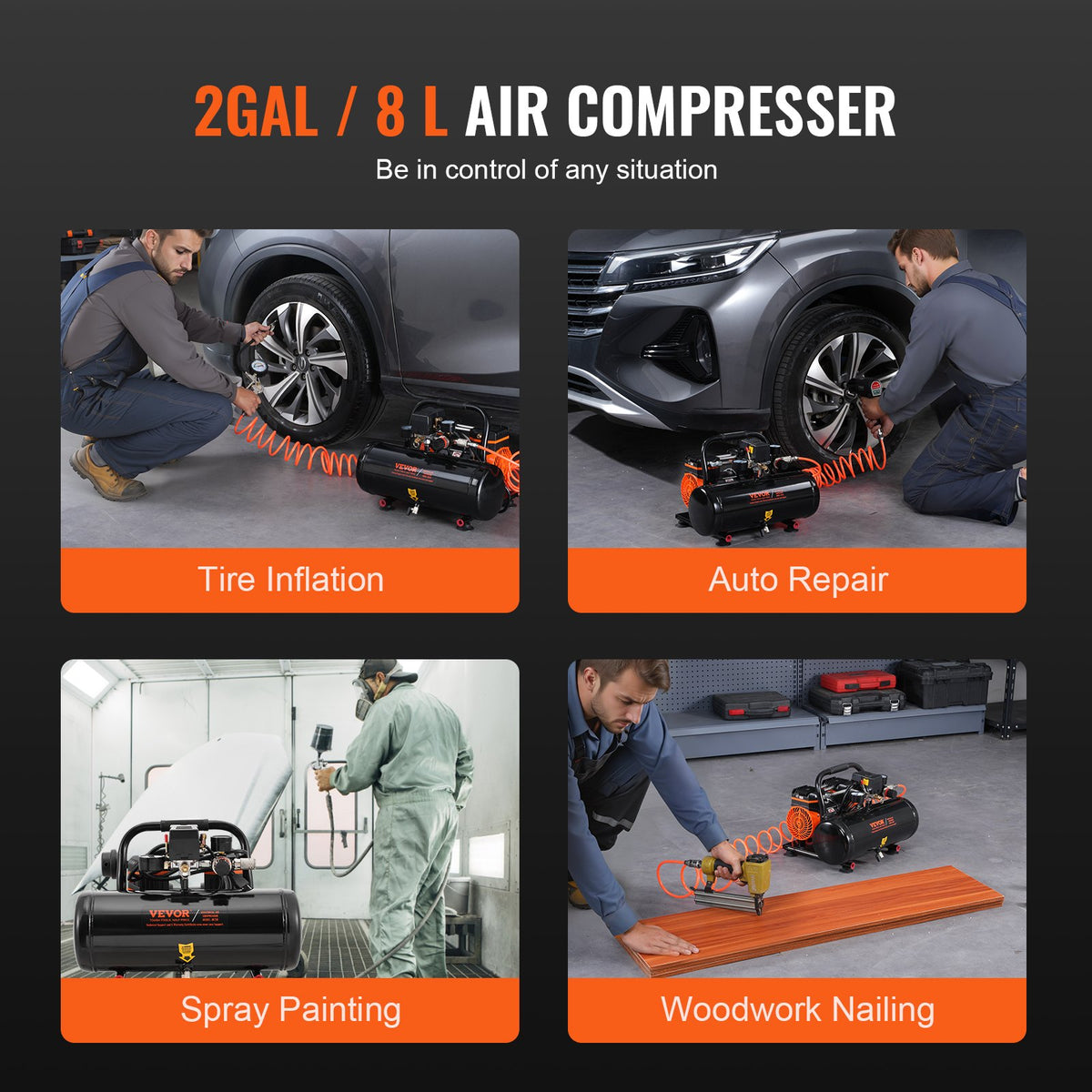 Air Compressor Compact Portable Oil Free Compressor 8L 8bar V952-WYWSKYJ8L750PU481V3