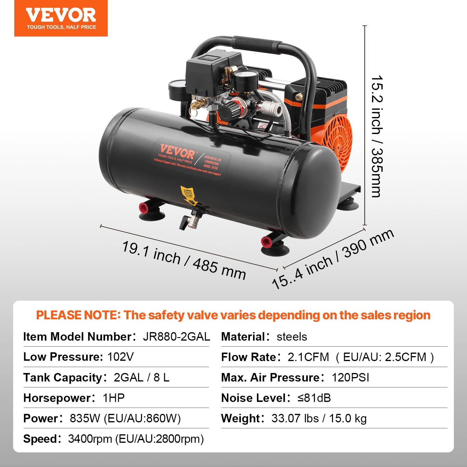 Air Compressor Compact Portable Oil Free Compressor 8L 8bar V952-WYWSKYJ8L750PU481V3