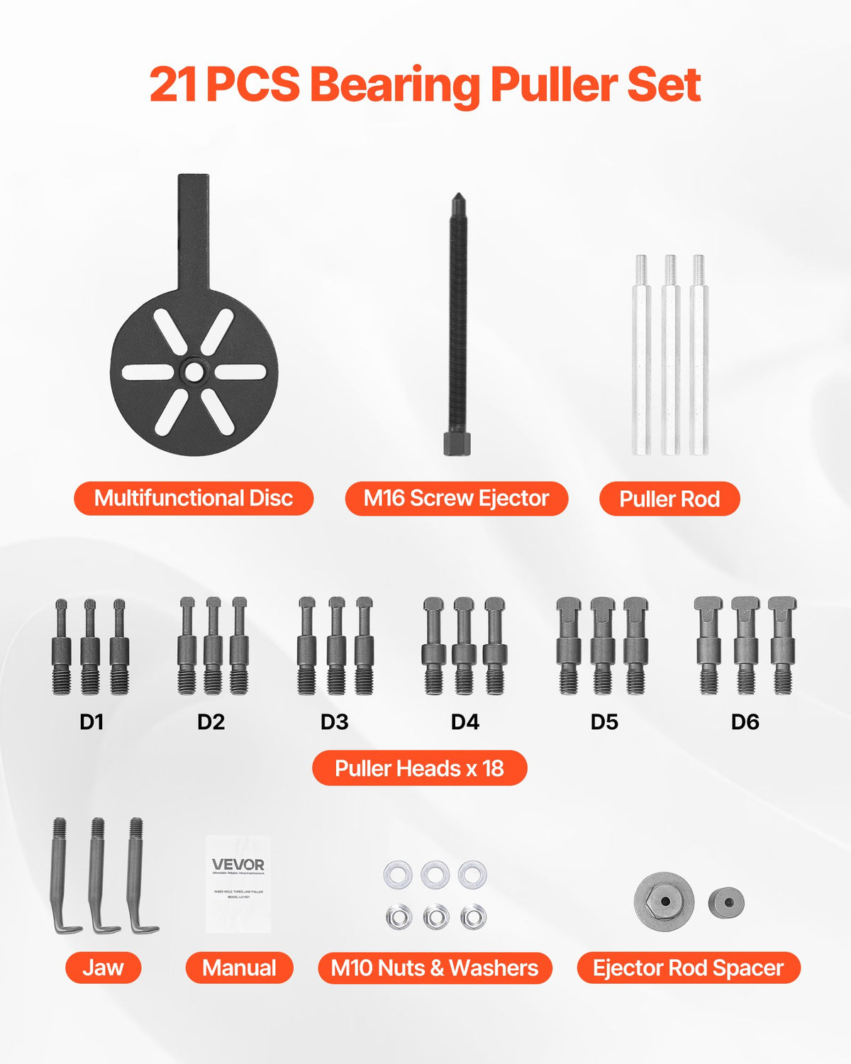 21-in-1 Bearing Puller Set, 21 PCS 3-Jaw Hook Puller for Internal External Bearings and Bearing Without Inner V952-WYXZSLBQ21JTVSL1A001V0