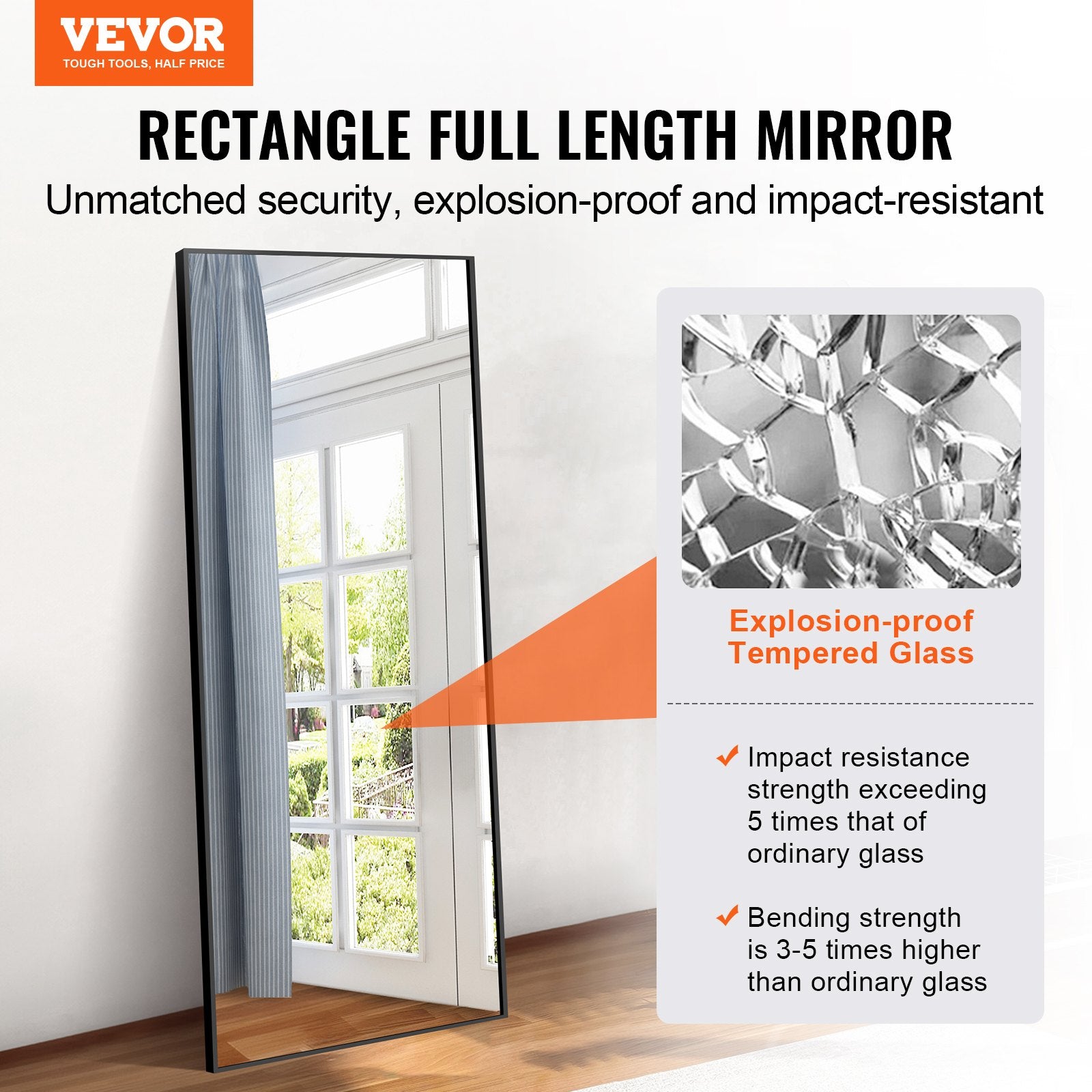 Full Length Mirror, 1800x785 mm, Extra Large Standing Hanging or Leaning Rectangle Floor Mirror with Tempered V952-WZJFXLDJ71YC7E8I7V0