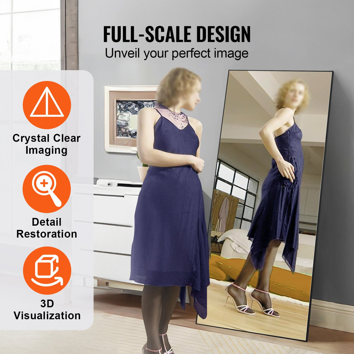 Full Length Mirror, 1800x785 mm, Extra Large Standing Hanging or Leaning Rectangle Floor Mirror with Tempered V952-WZJFXLDJ71YC7E8I7V0