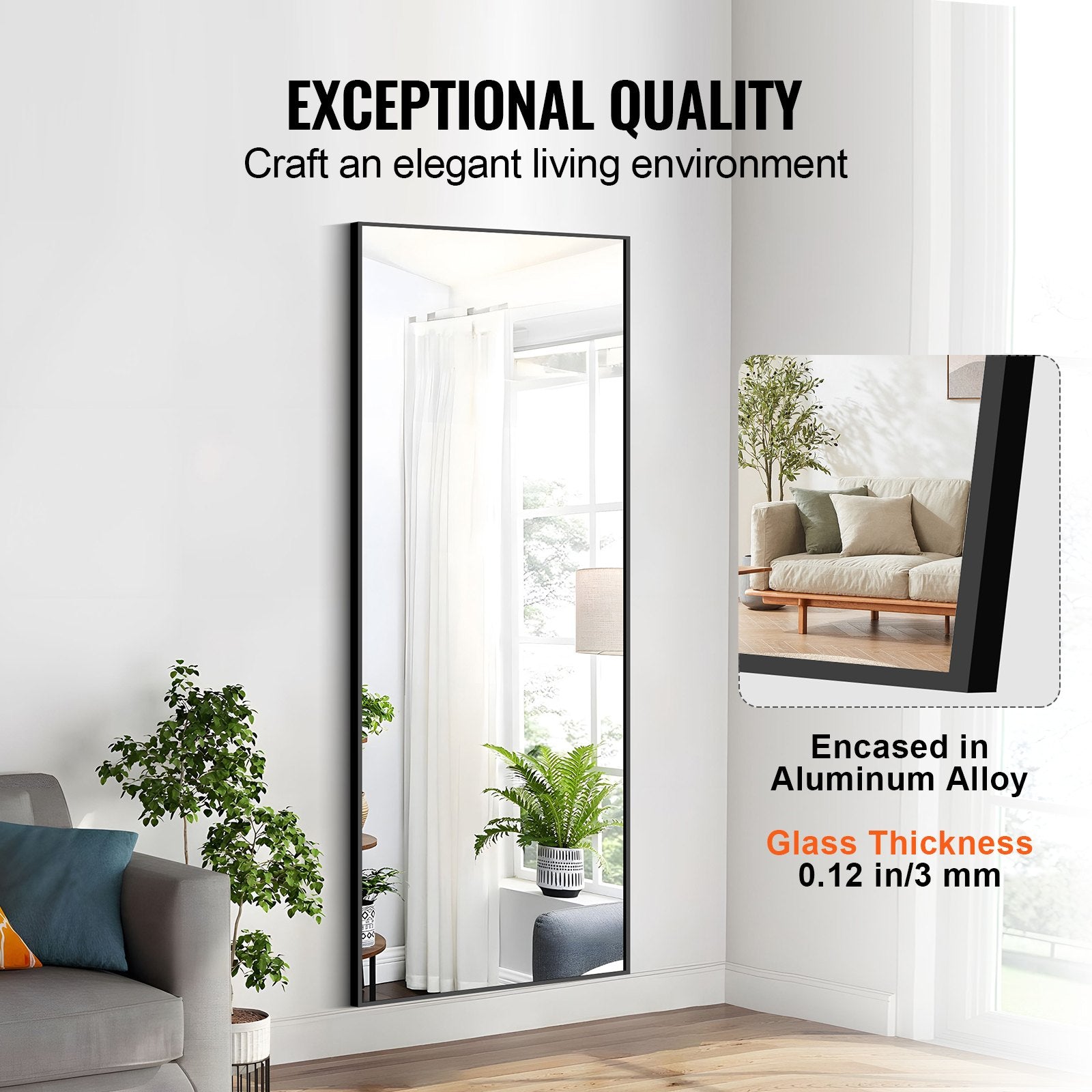Full Length Mirror, 1800x785 mm, Extra Large Standing Hanging or Leaning Rectangle Floor Mirror with Tempered V952-WZJFXLDJ71YC7E8I7V0