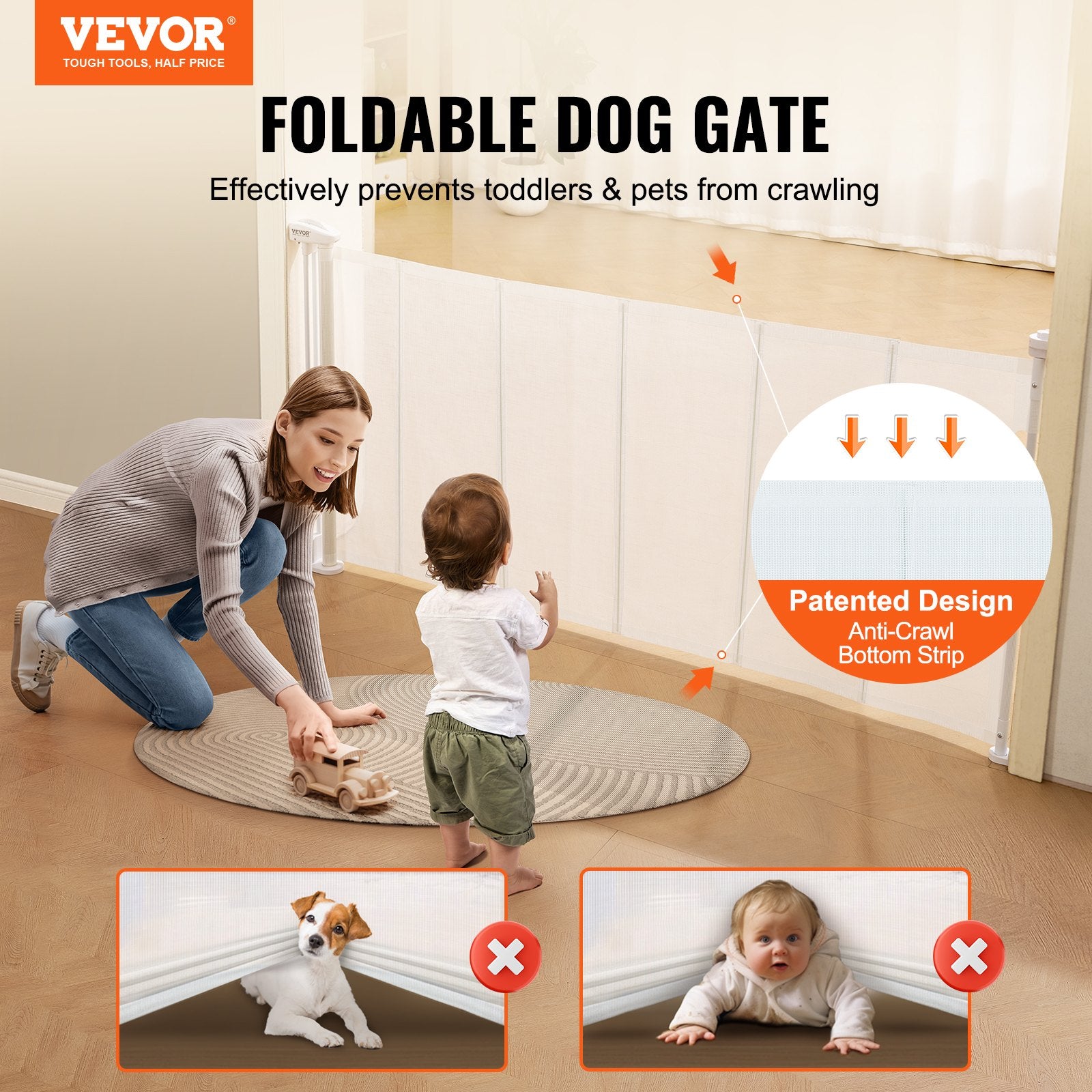 Retractable Baby Gate, 34.2" Tall Mesh Baby Gate, Extends up to 76.8" Wide Retractable Gate for Kids or Pets, V952-WZSSMBS71INC5QCB1V0