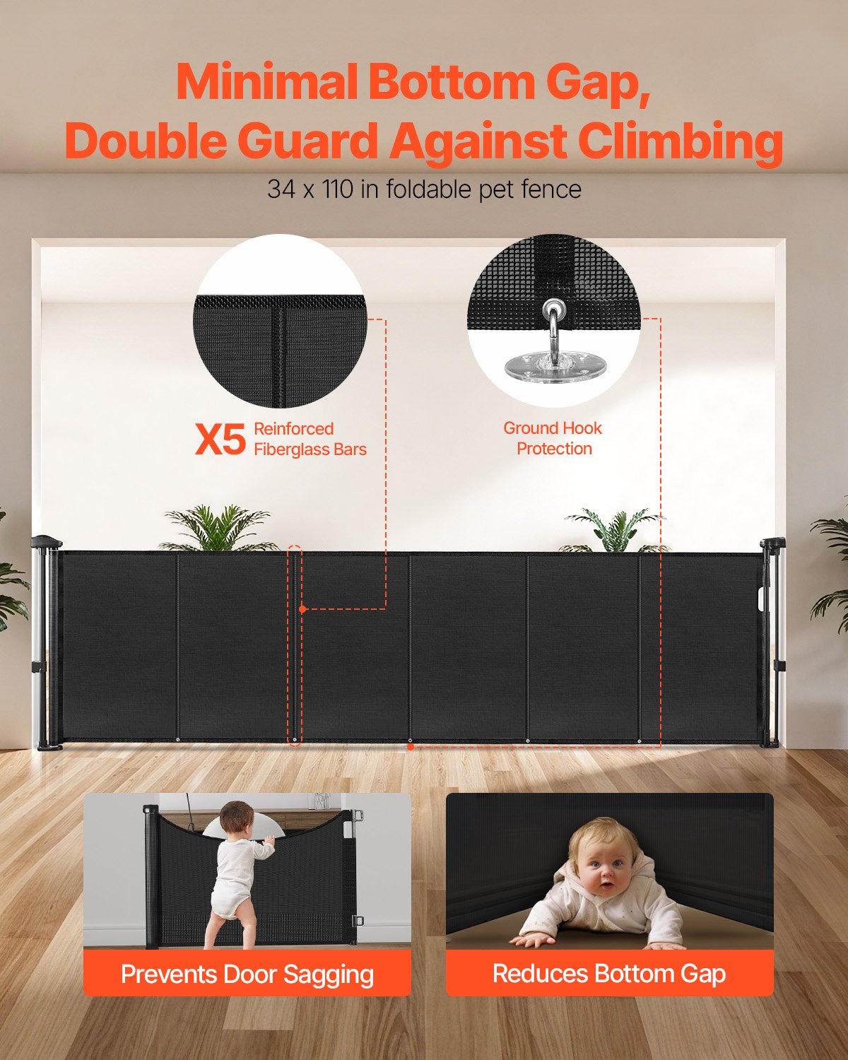 Retractable Baby Gate, 870 mm Tall, Extends up to 2800 mm Wide, Retractable Gate for Kids or Pets, Mesh V952-WZSSMHS110INI6TOP001V0